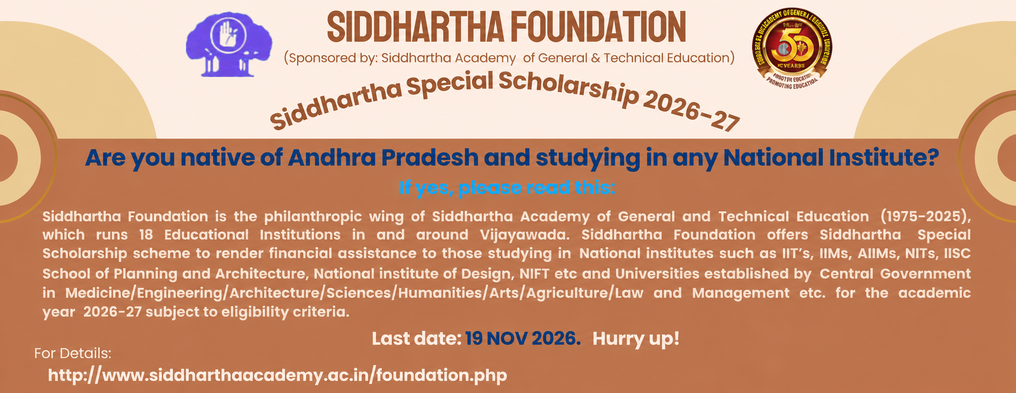 Siddhartha Special Scholarship 2026–27 — Click to view the scholarship notice.